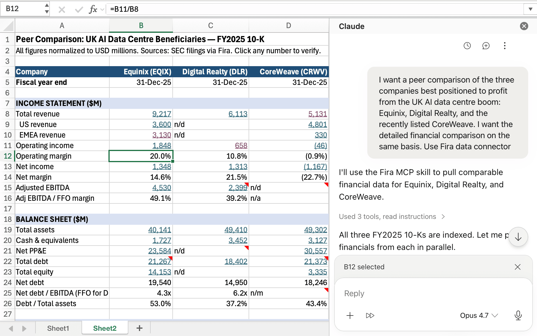 Compare company financials from source filings.